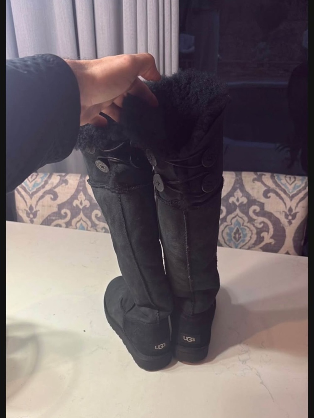 UGG Black Tall Shearling Button Boots